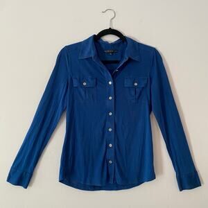 Antonio Melani Blue Button Down Shirt 100% Silk Minimalist Women's size Medium